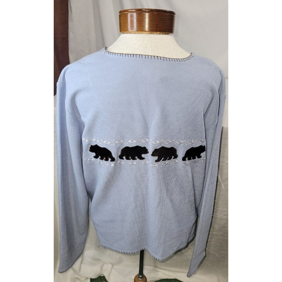 Christopher & Banks Womens Large Blue Black Bear Embroidered Button Up Cardigan - Picture 8 of 9